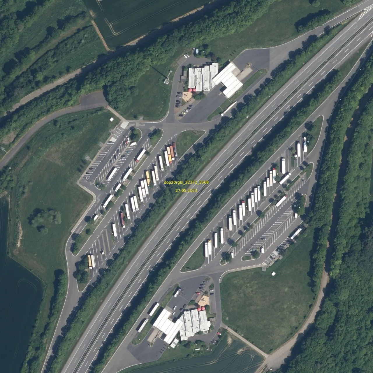 Luftbild (Orthofoto) des LKW-Parkplatzes Elztal Nord aus dem Jahr 2023