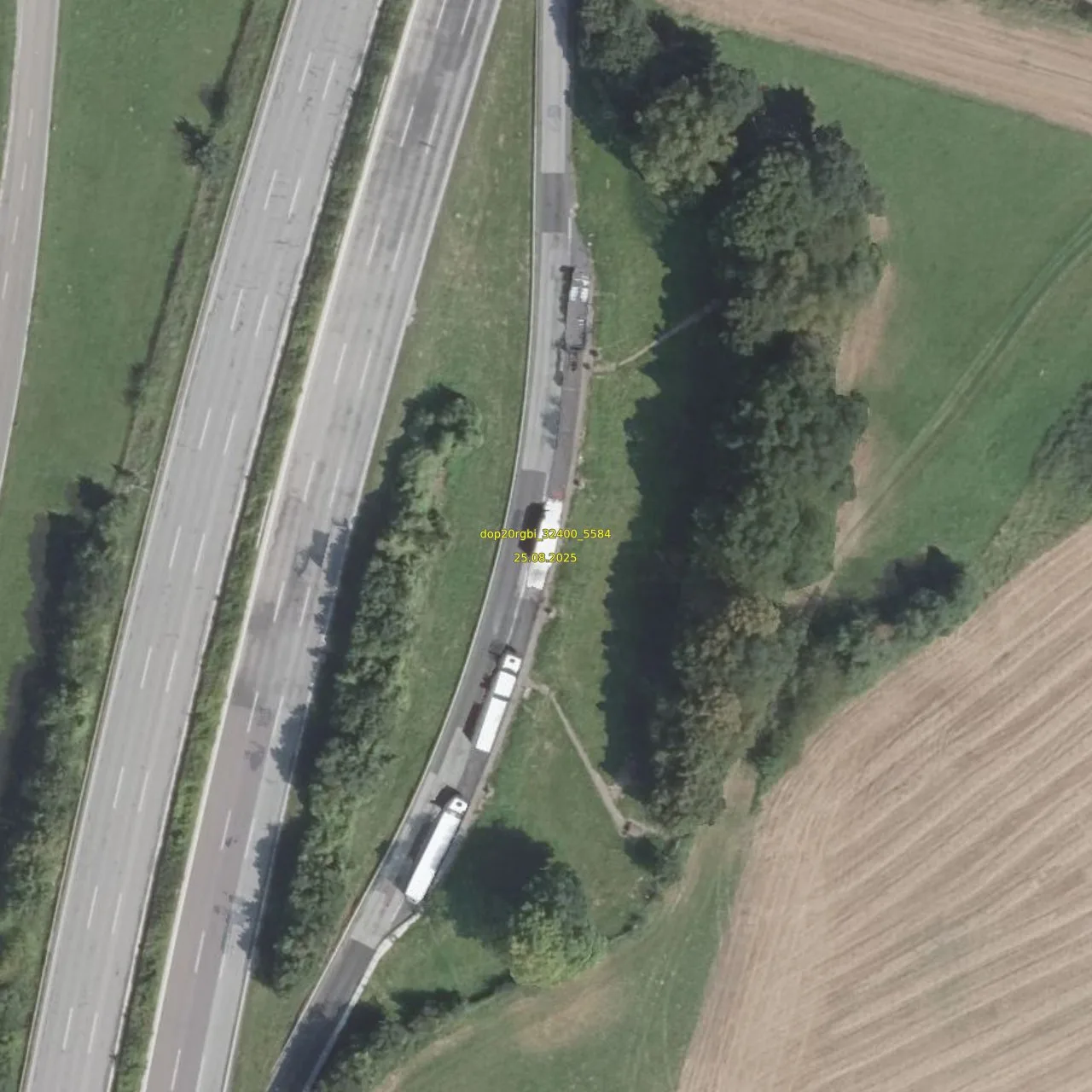 Luftbild (Orthofoto) des LKW-Parkplatzes Nonnenberg aus dem Jahr 2025