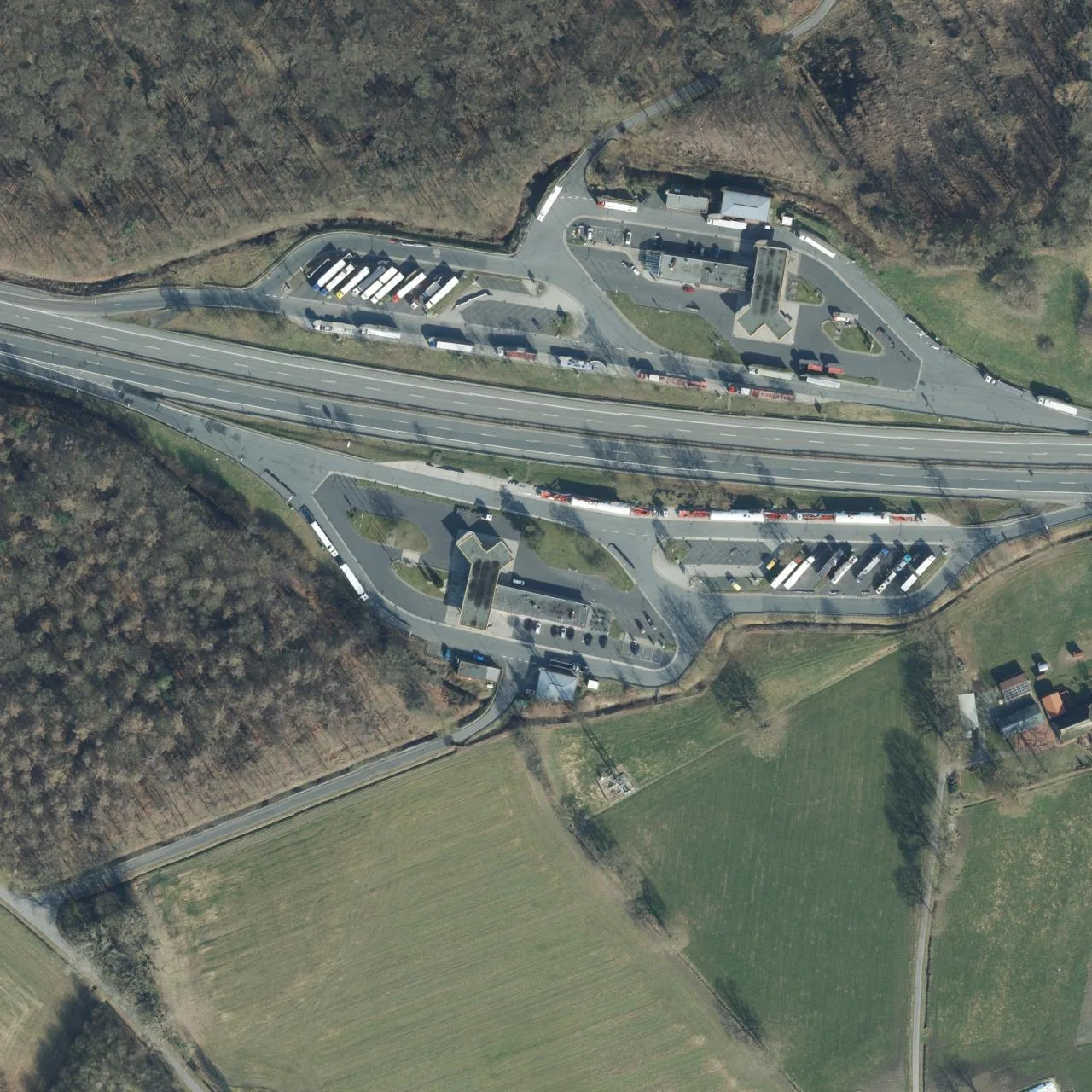 Aerial photo (orthophoto) of truck parking Hasbruch Süd from 2023