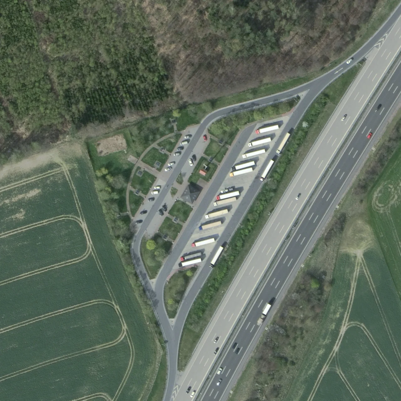 Aerial photo (orthophoto) of truck parking Rossauer Wald West from 2024