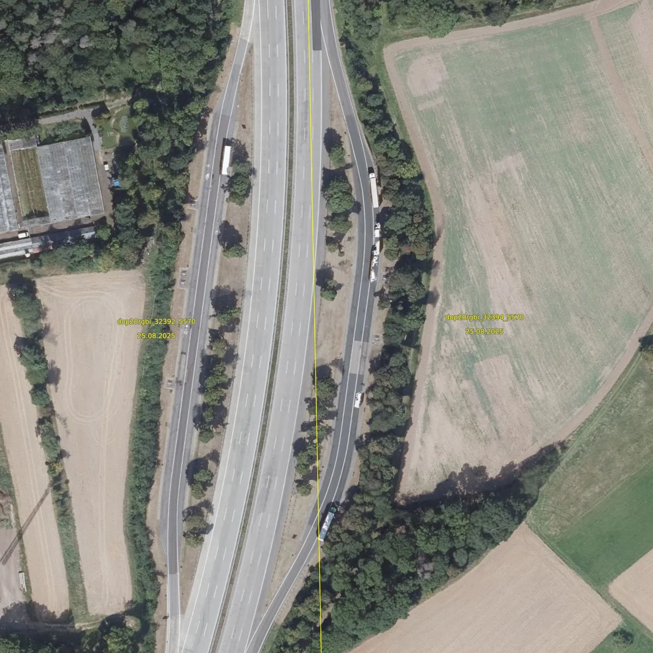 Luftbild (Orthofoto) des LKW-Parkplatzes Mariaroth aus dem Jahr 2025