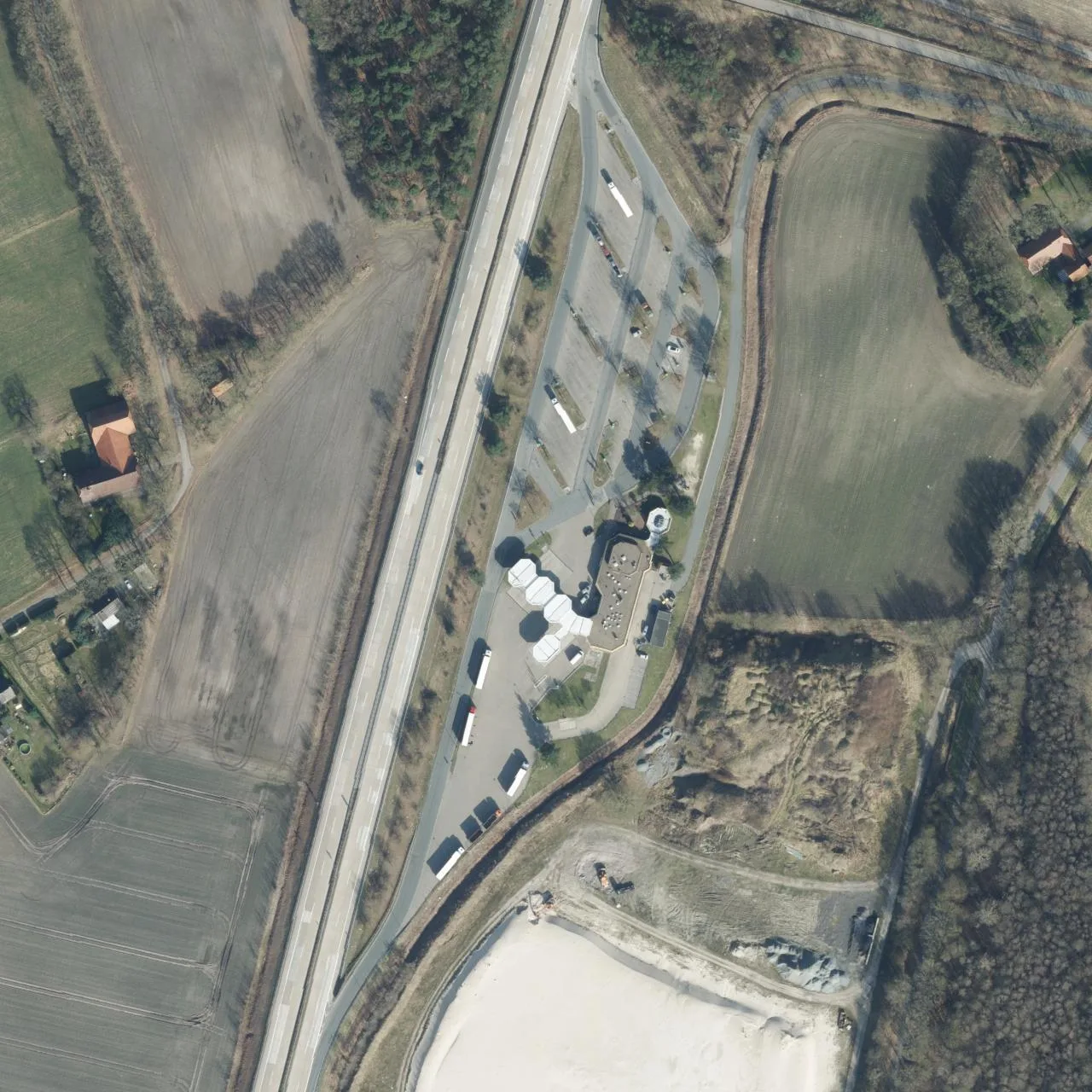 Aerial photo (orthophoto) of truck parking Huntetal Ost from 2023