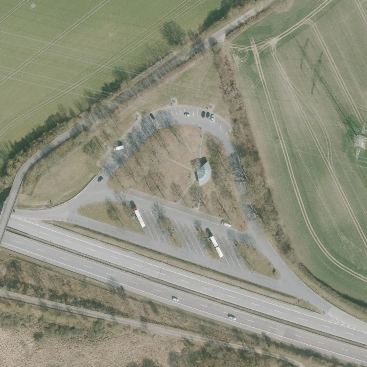 Aerial photo (orthophoto) of truck parking Tramm from 2025