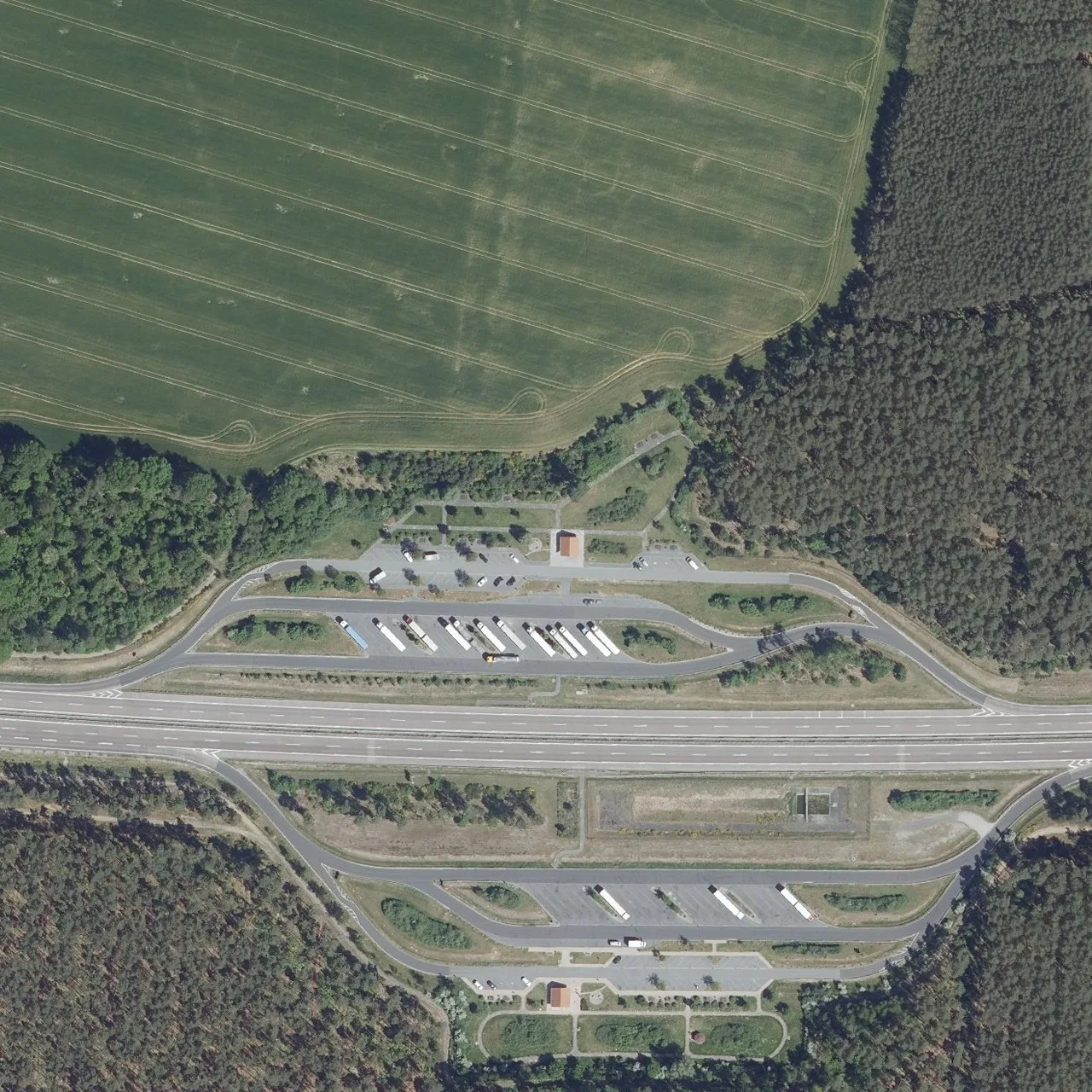Aerial photo (orthophoto) of truck parking Briesenluch from 2024