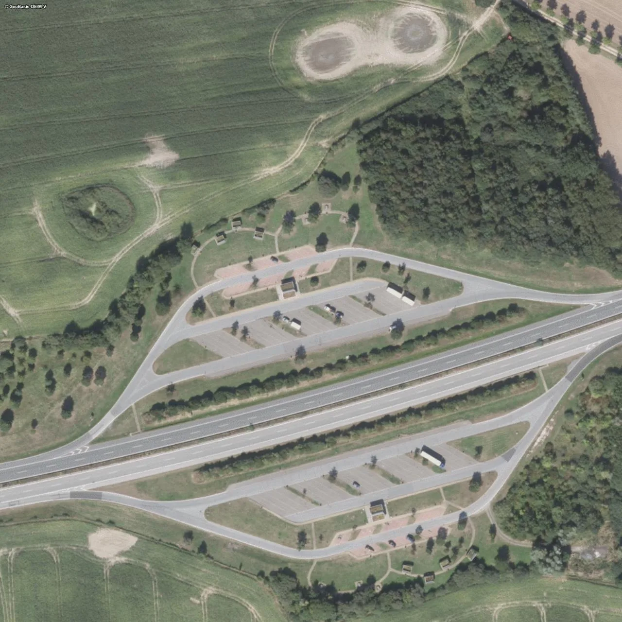 Aerial photo (orthophoto) of truck parking Selliner See Nord from 2024