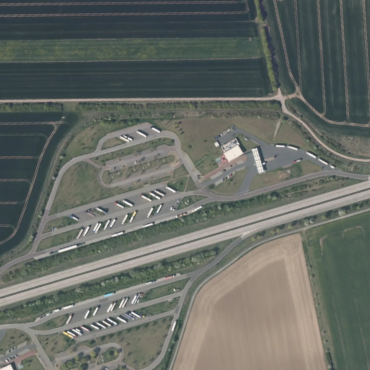 Aerial photo (orthophoto) of truck parking Rohnetal Nord from 2024