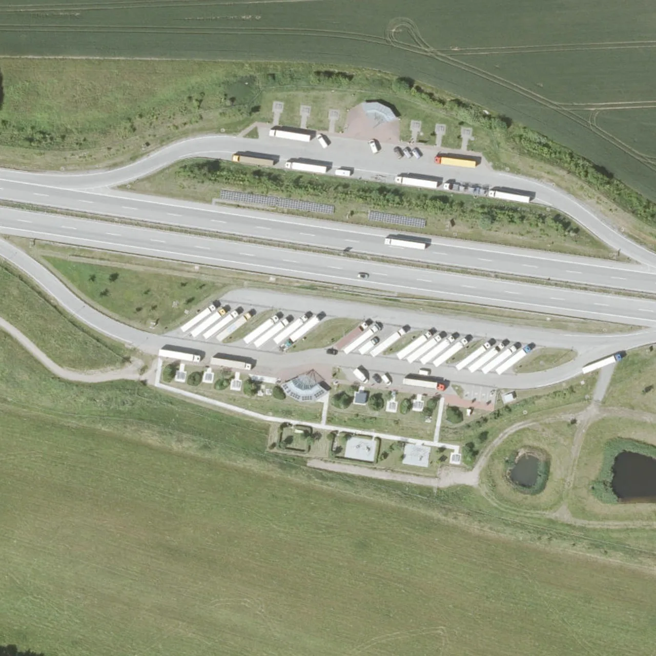 Aerial photo (orthophoto) of truck parking Ostseeblick Süd from 2025