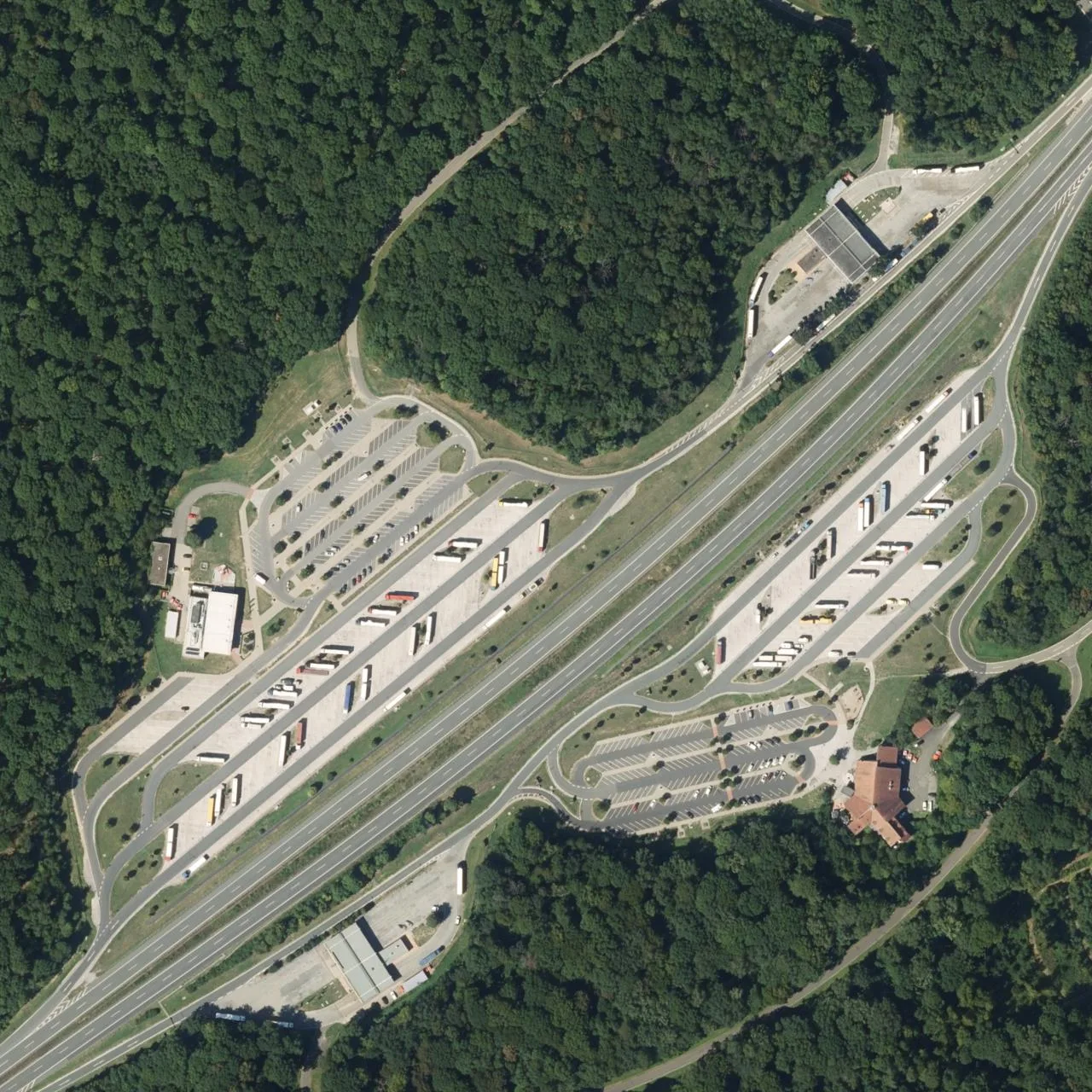 Aerial photo (orthophoto) of truck parking Riedener Wald West from 2023