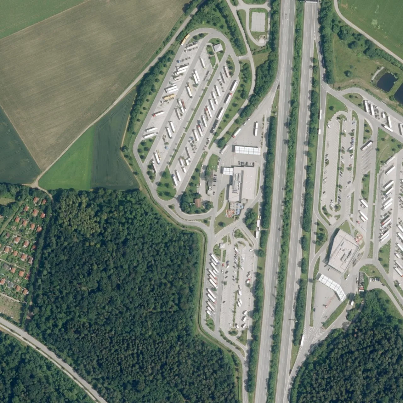 Aerial photo (orthophoto) of truck parking Vaterstetten West from 2022