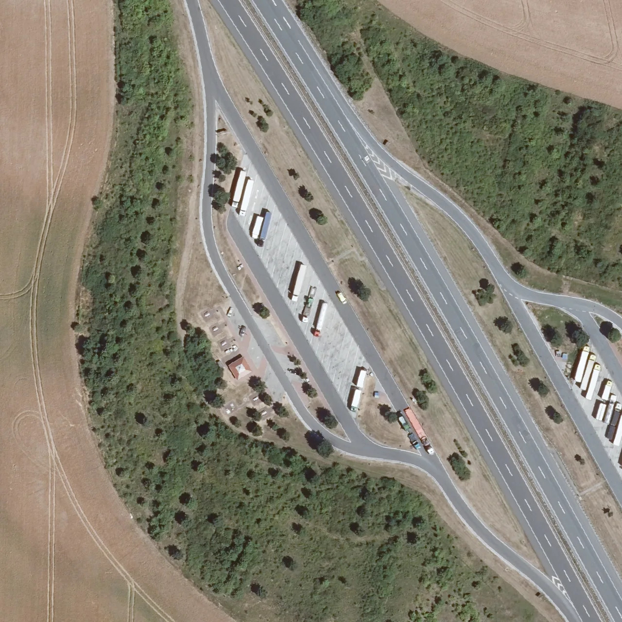 Aerial photo (orthophoto) of truck parking Saaleaue West from 2025