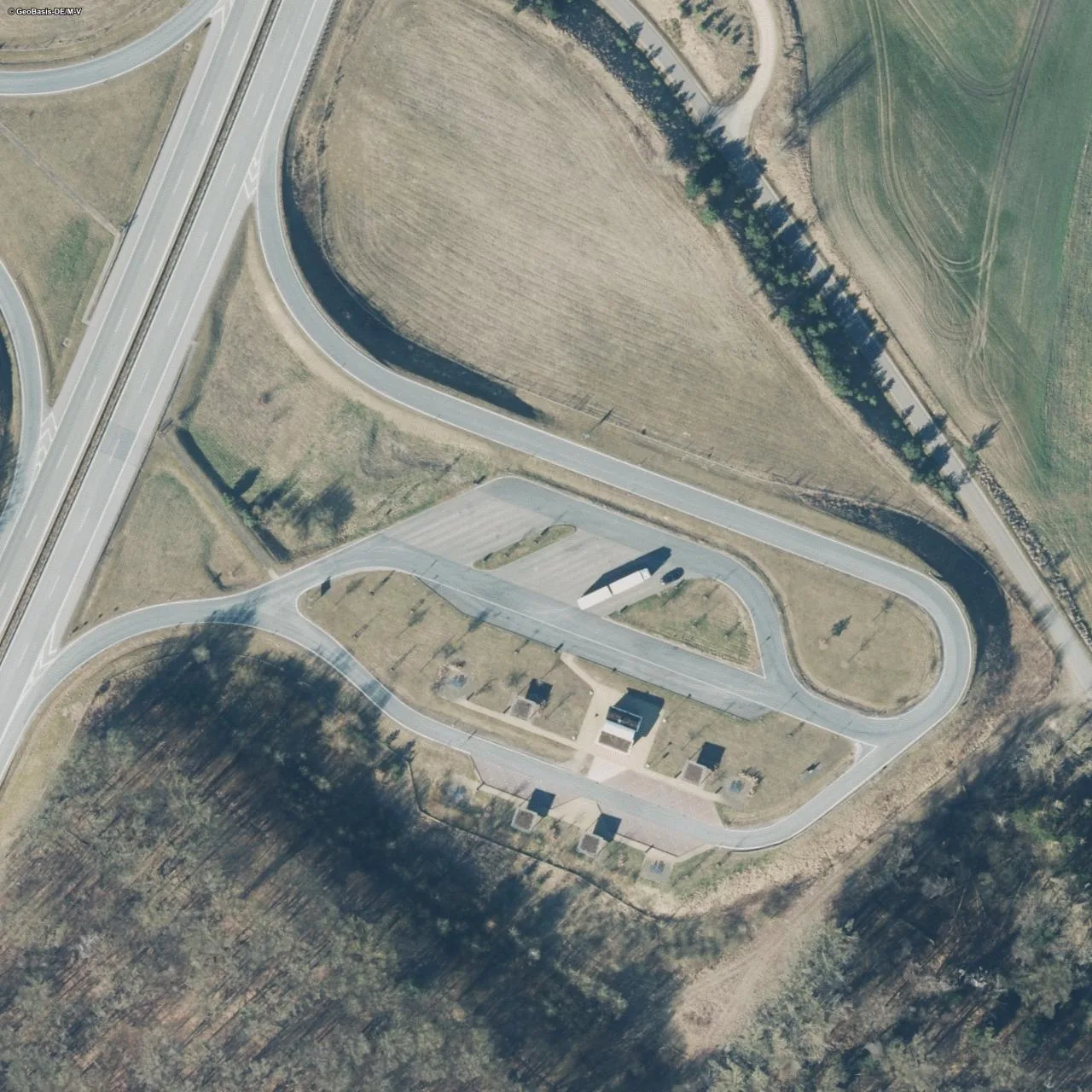Aerial photo (orthophoto) of truck parking Pröbbower See Ost from 2025