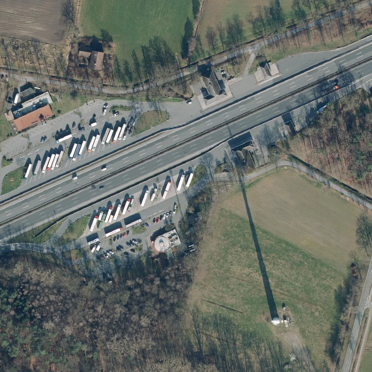 Aerial photo (orthophoto) of truck parking Gütersloh (Süd) from 2024