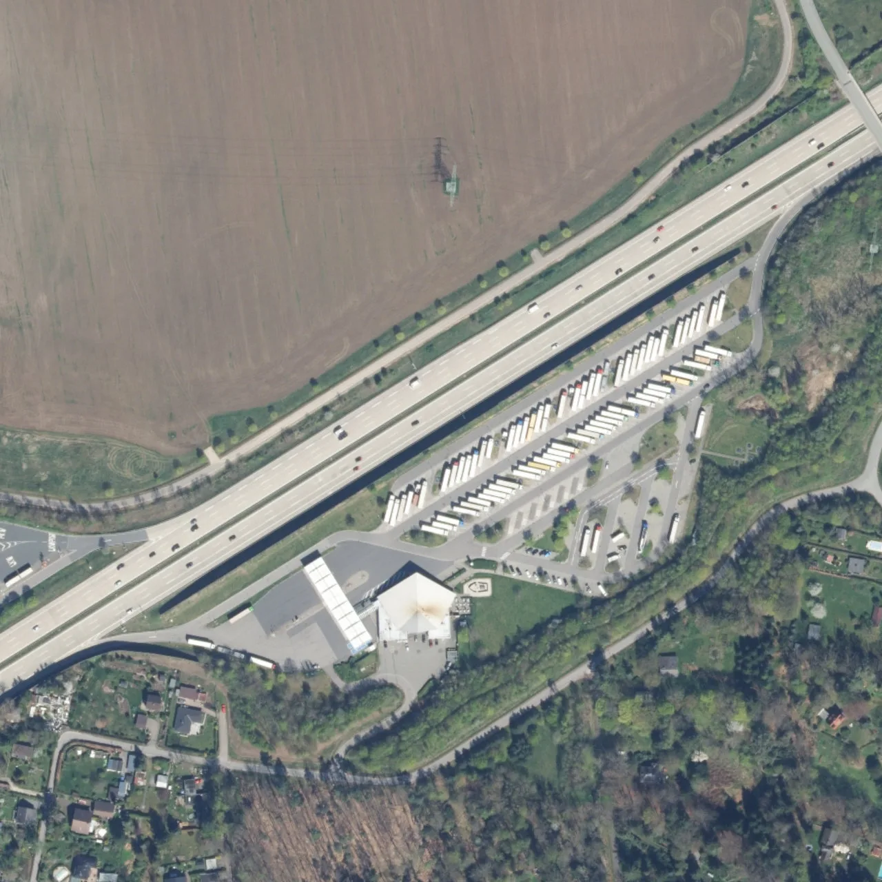 Aerial photo (orthophoto) of truck parking Auerswalder Blick Süd from 2023