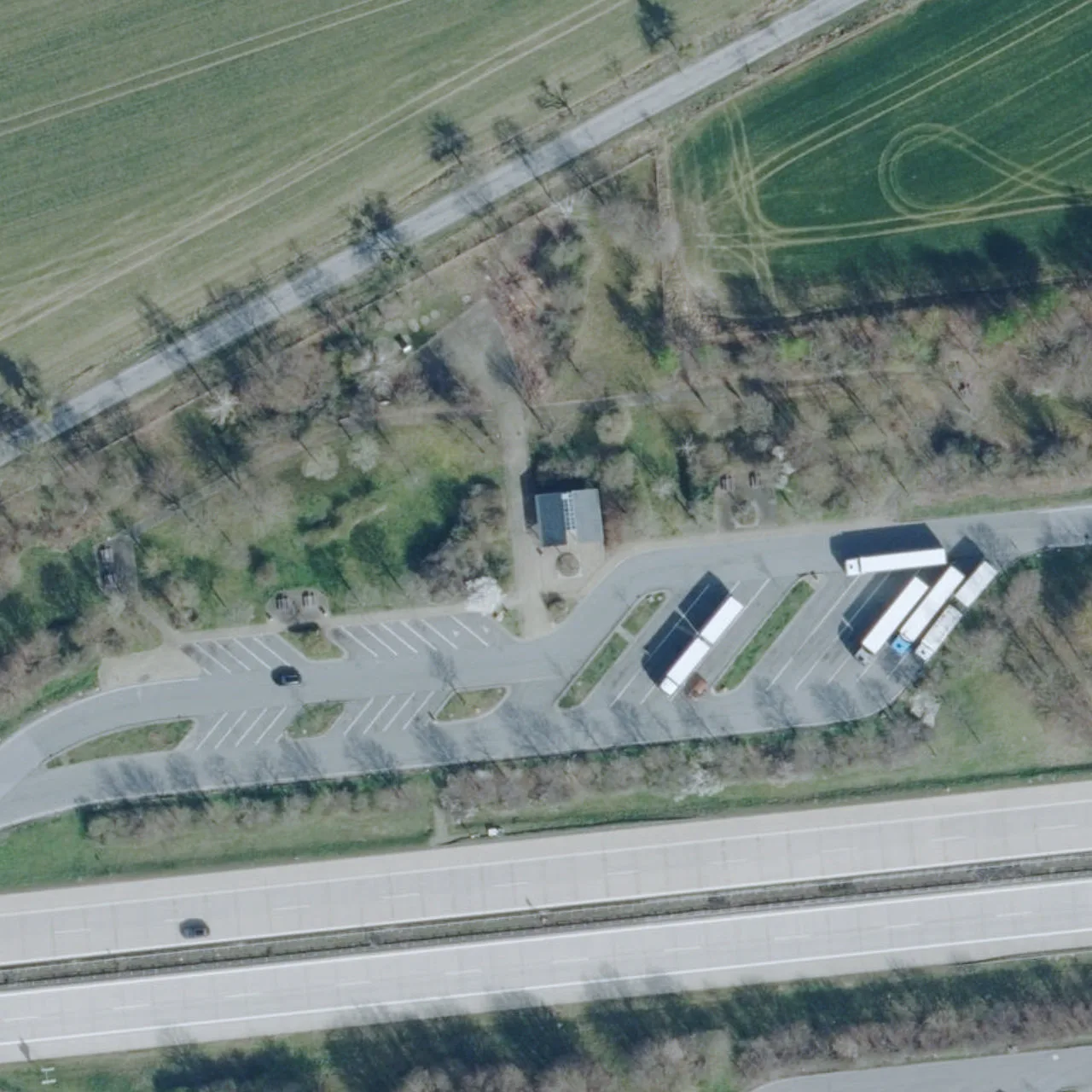 Aerial photo (orthophoto) of truck parking Löbauer Wasser Süd from 2024