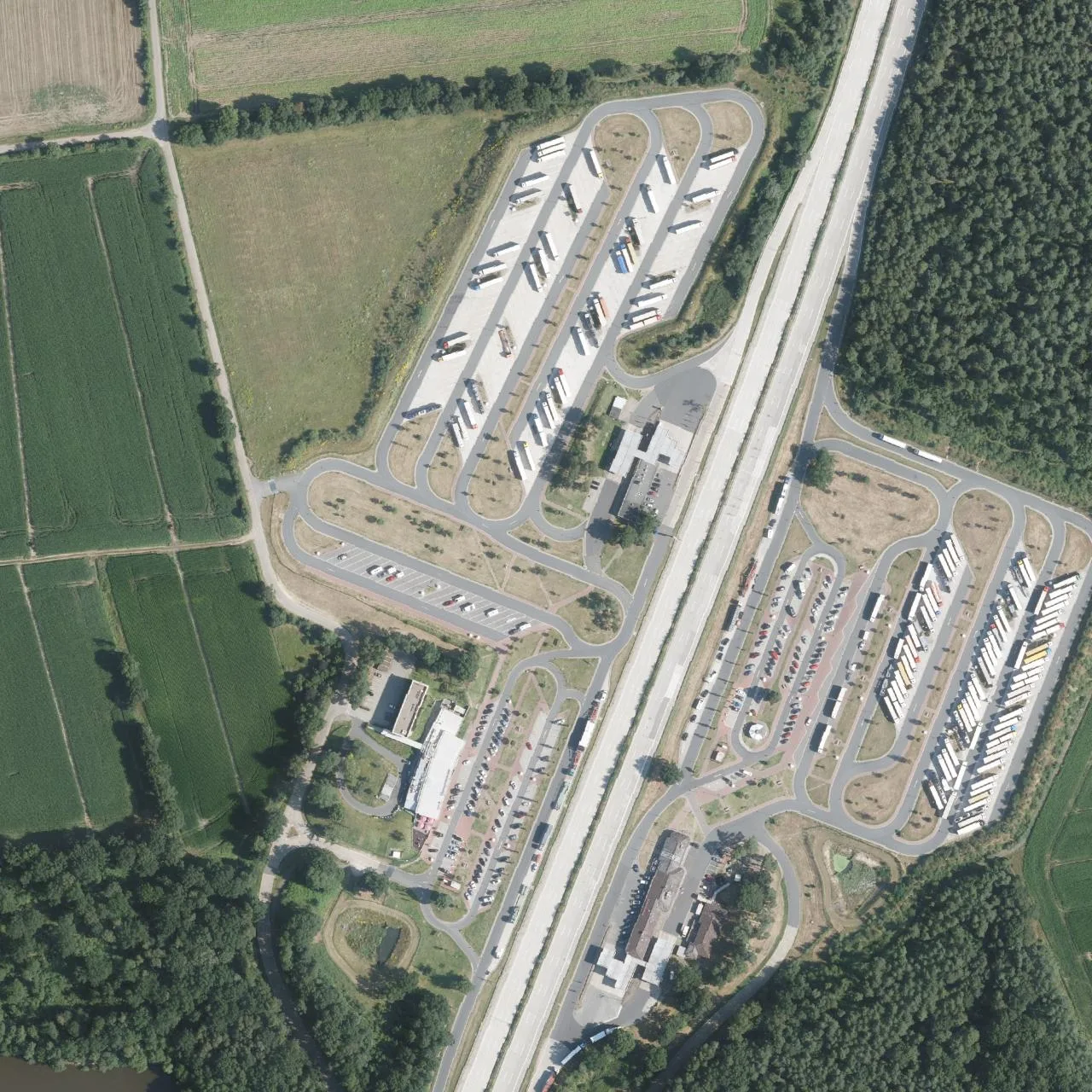 Aerial photo (orthophoto) of truck parking Lüneburger Heide West from 2024