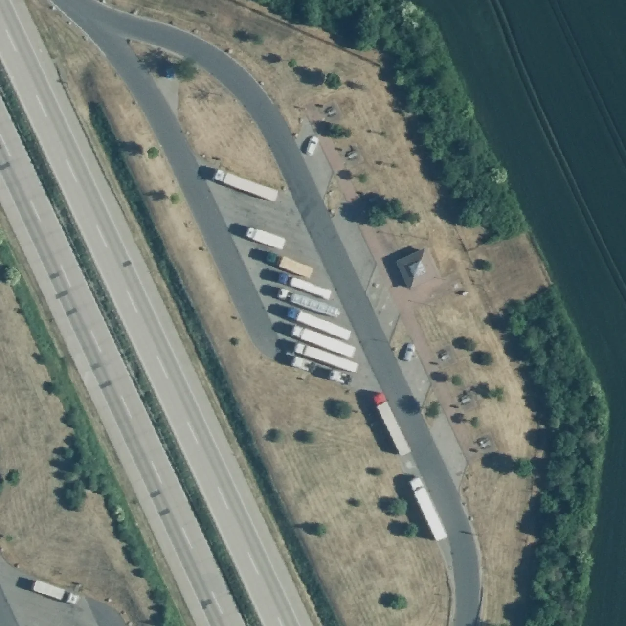 Aerial photo (orthophoto) of truck parking Geiseltal Ost from 2024