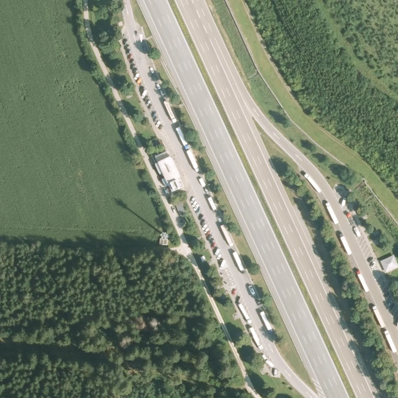 Aerial photo (orthophoto) of truck parking Hofoldinger Forst West from 2022