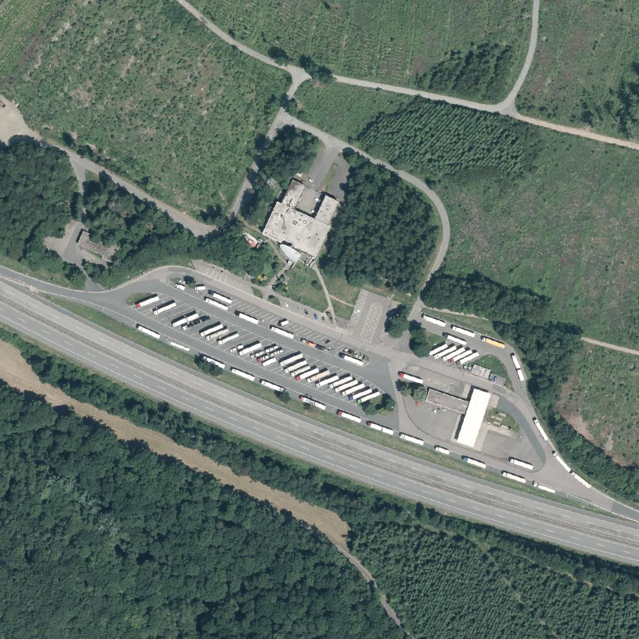 Aerial photo (orthophoto) of truck parking Siegerland (Ost) from 2023