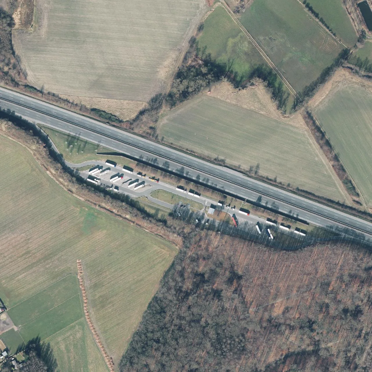 Aerial photo (orthophoto) of truck parking Kleine Herrenthey from 2025