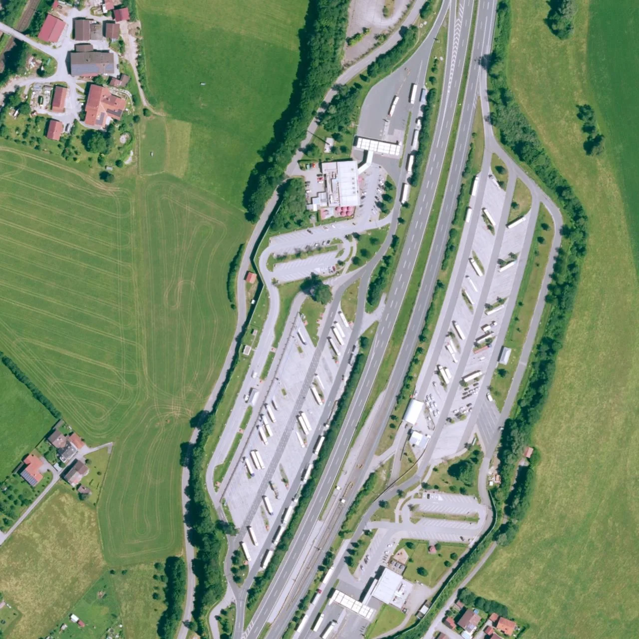 Aerial photo (orthophoto) of truck parking Inntal West from 2024