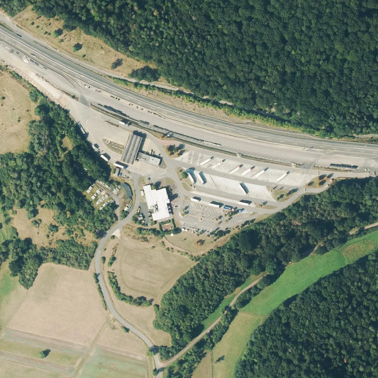 Aerial photo (orthophoto) of truck parking Katzenfurt (West) from 2024