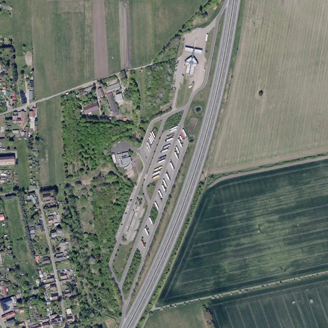 Aerial photo (orthophoto) of truck parking Freienhufener Eck West from 2025