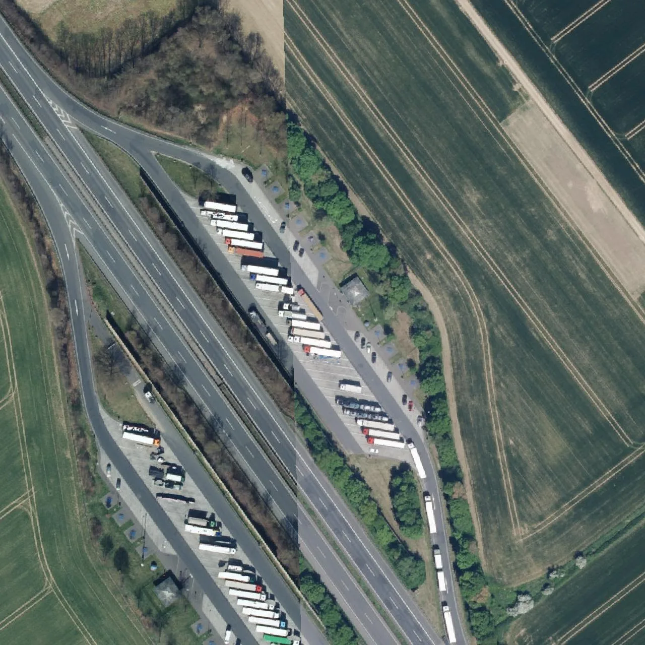 Luftbild (Orthofoto) des LKW-Parkplatzes Am blauen Stein (Ost) aus dem Jahr 2025