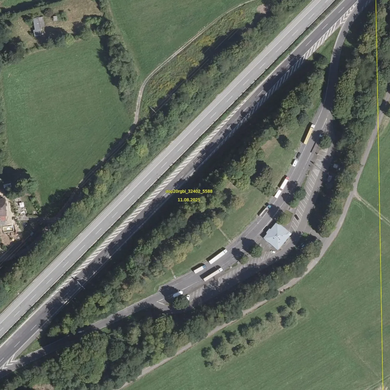 Luftbild (Orthofoto) des LKW-Parkplatzes Grenzau  aus dem Jahr 2025