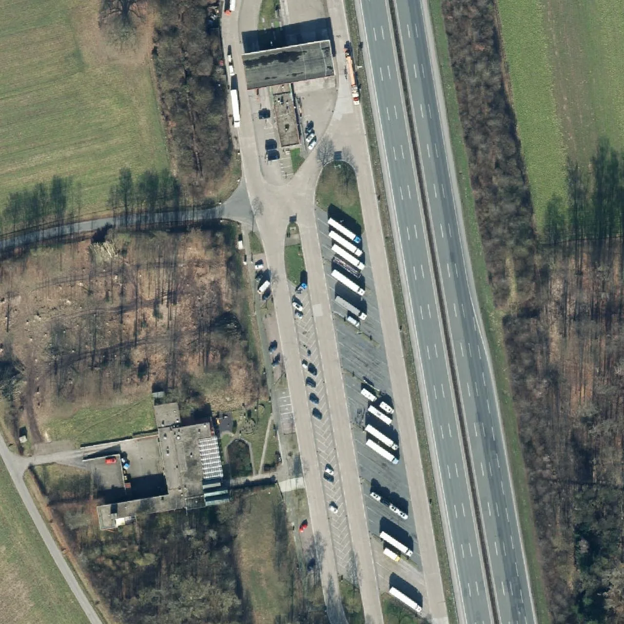 Aerial photo (orthophoto) of truck parking Münsterland (West) from 2024