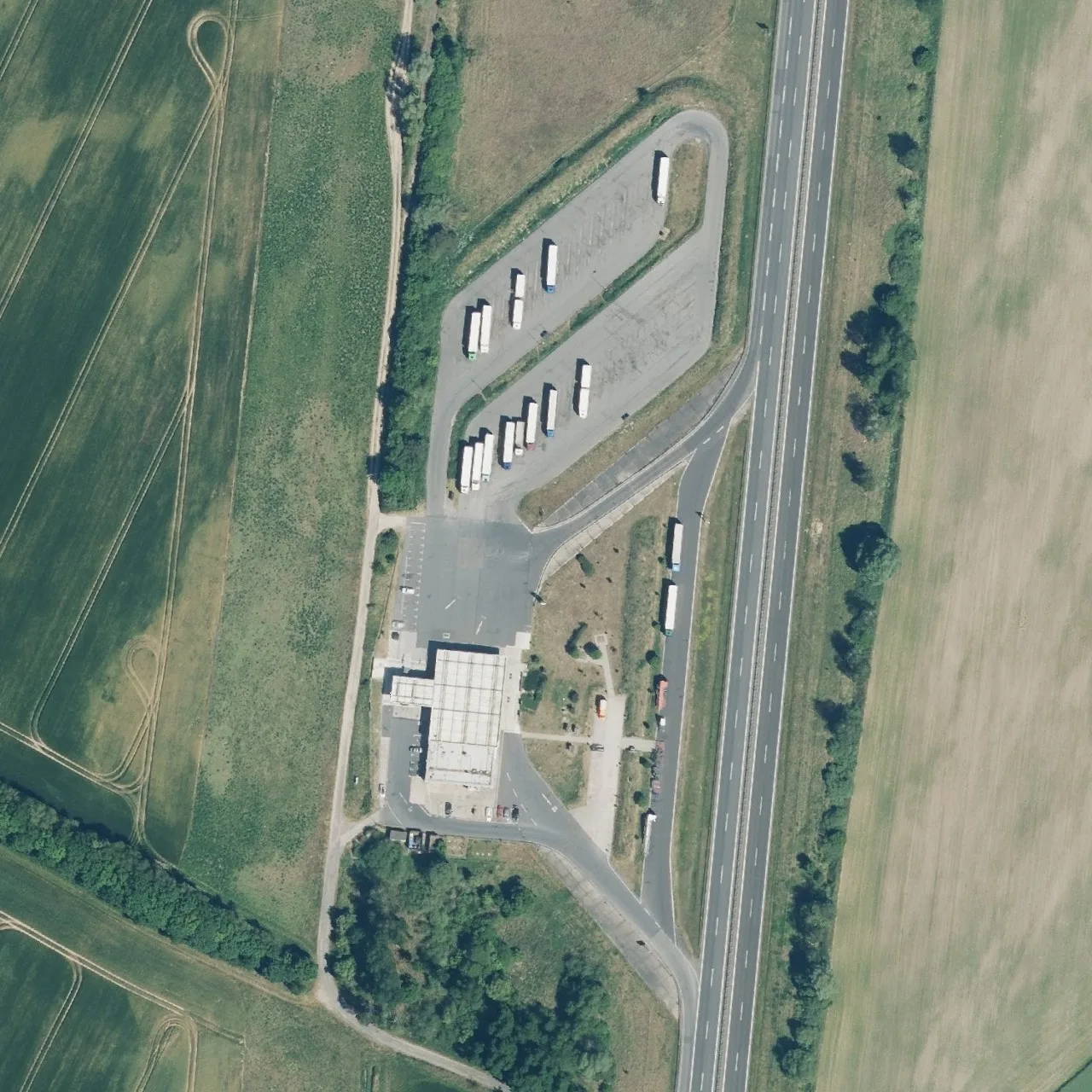 Aerial photo (orthophoto) of truck parking Wolfslake West from 2024