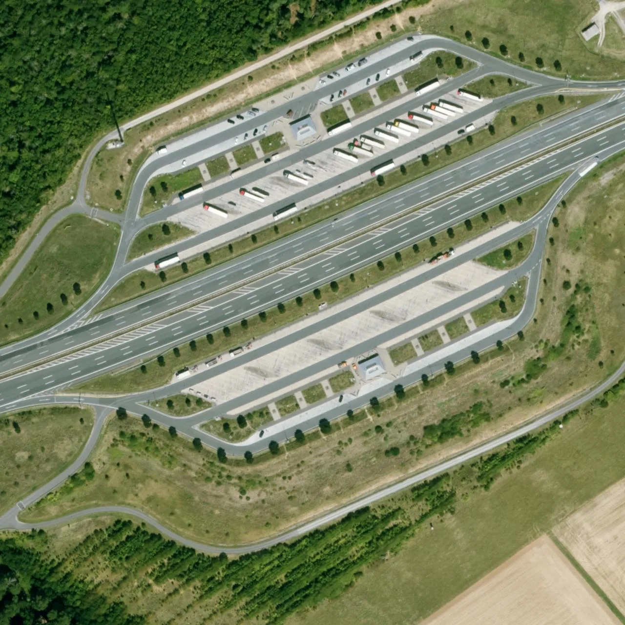 Aerial photo (orthophoto) of truck parking Fronberg (Süd) from 2023