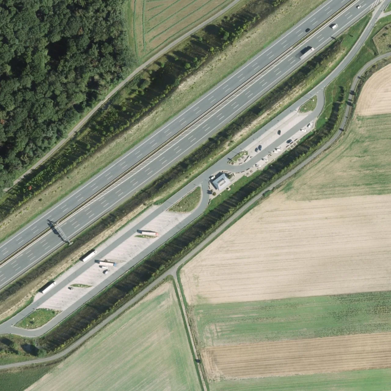 Aerial photo (orthophoto) of truck parking Sandgraben (Süd) from 2023
