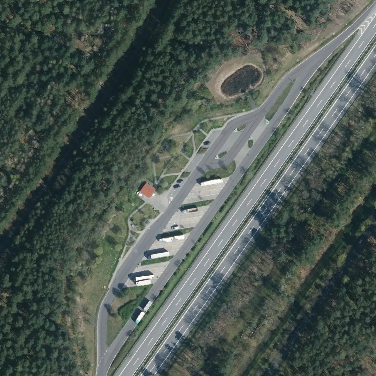 Aerial photo (orthophoto) of truck parking Lichtenauer Seen from 2023