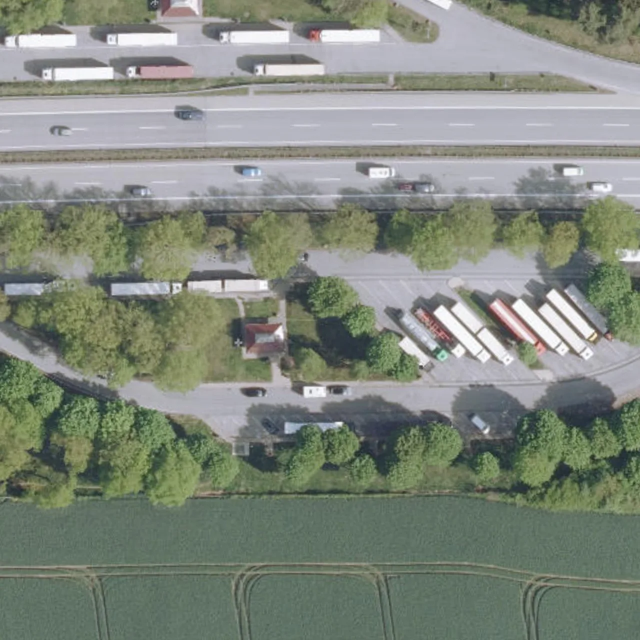 Aerial photo (orthophoto) of truck parking Hahnenkoppel Süd from 2025