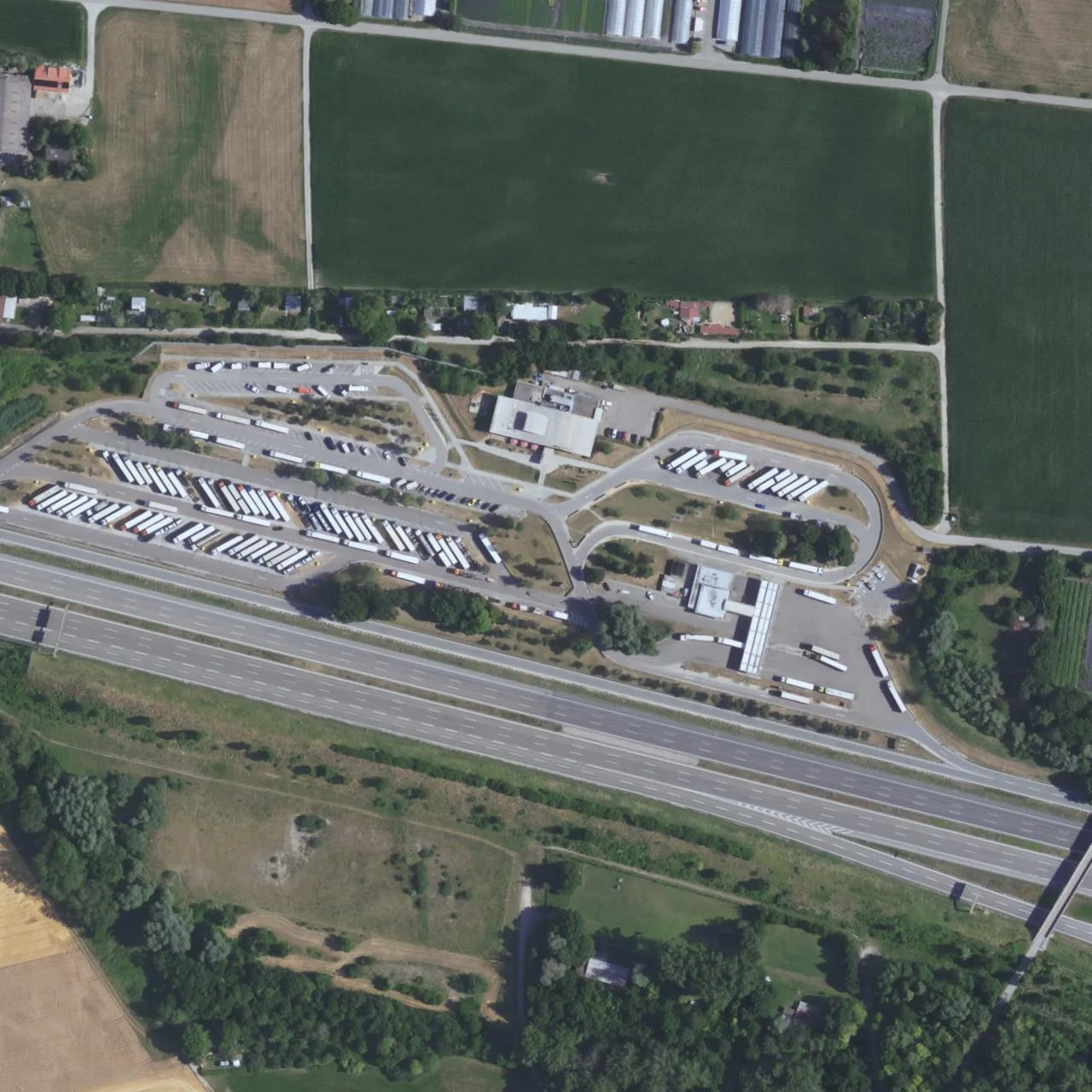Aerial photo (orthophoto) of truck parking Augsburg Ost from 2022