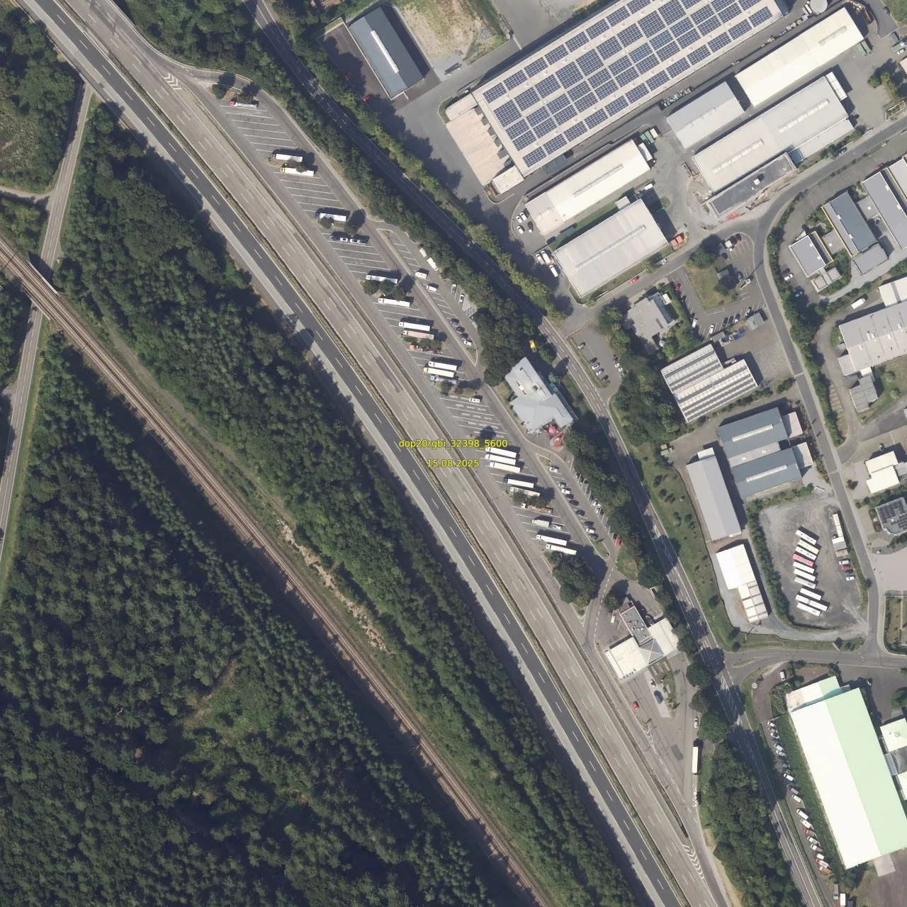 Luftbild (Orthofoto) des LKW-Parkplatzes Urbacher Wald  aus dem Jahr 2025