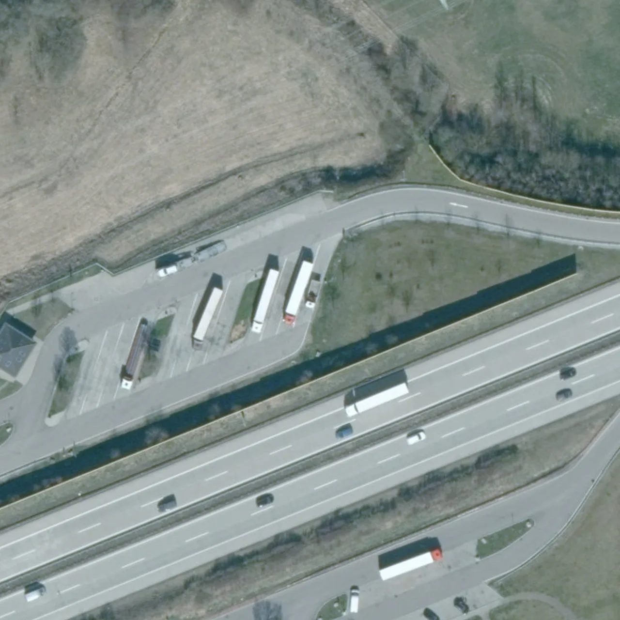 Aerial photo (orthophoto) of truck parking Beuthenbach Nord from 2023