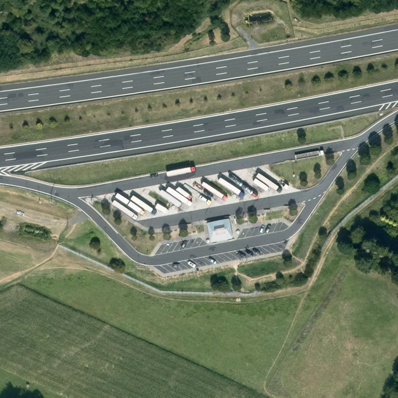 Aerial photo (orthophoto) of truck parking Strietwald Süd from 2023