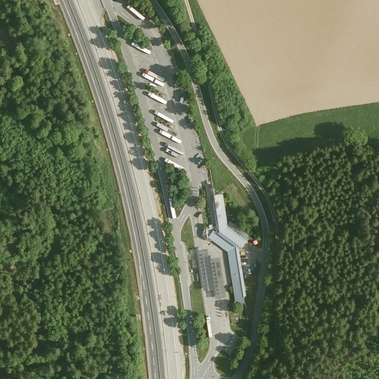 Aerial photo (orthophoto) of truck parking Pentling from 2025