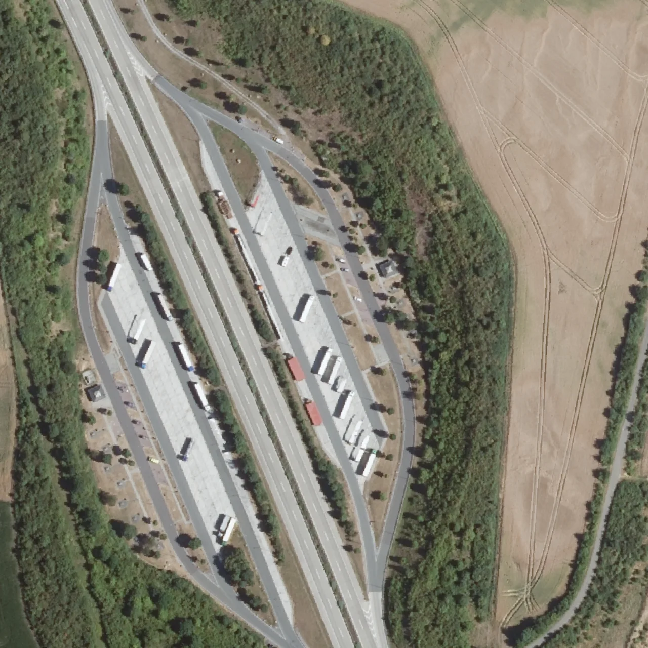 Aerial photo (orthophoto) of truck parking Dreihöhenberg Ost from 2025