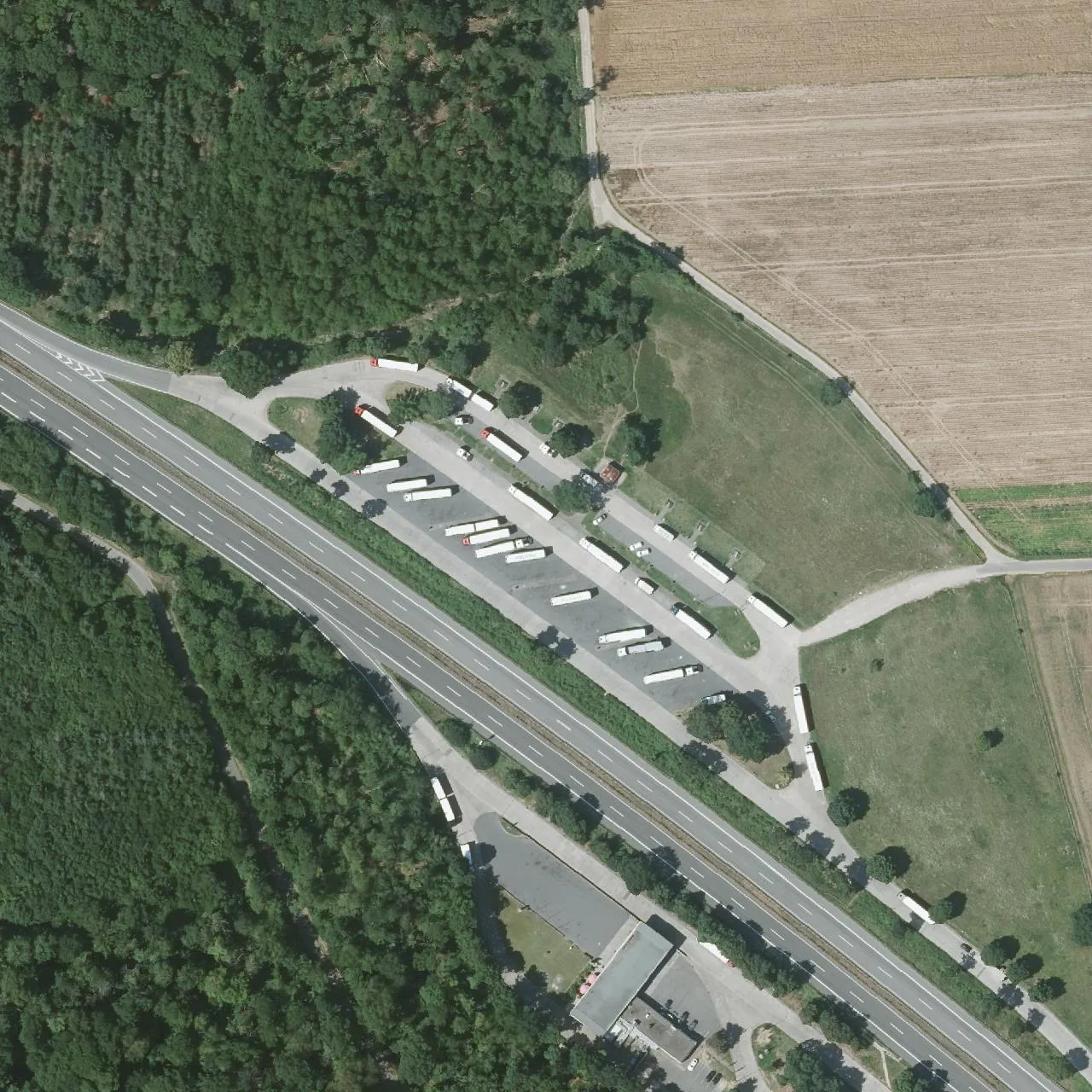 Aerial photo (orthophoto) of truck parking Büttelborn Ost from 2023