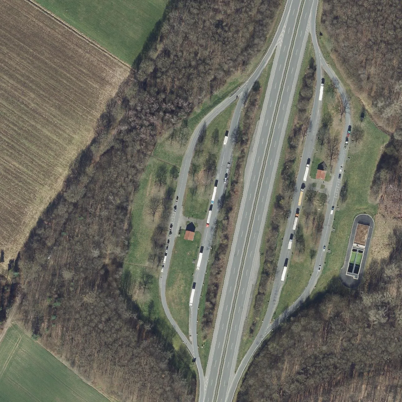 Aerial photo (orthophoto) of truck parking Im Elwen from 2024