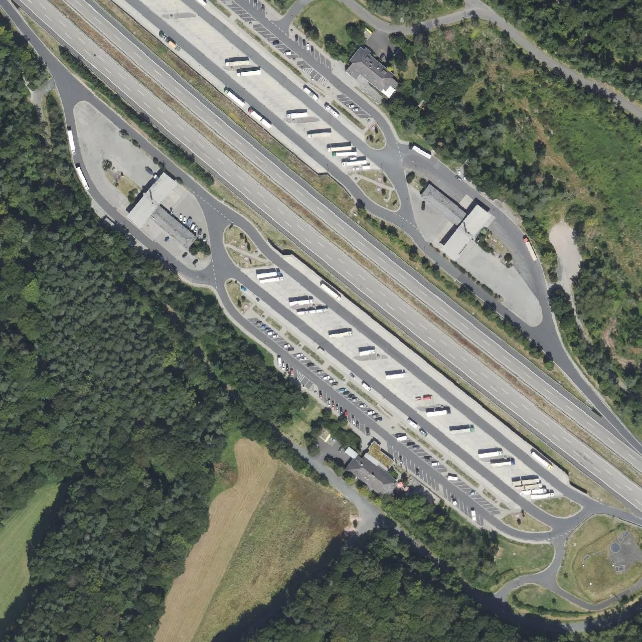 Aerial photo (orthophoto) of truck parking Großenmoor West from 2024