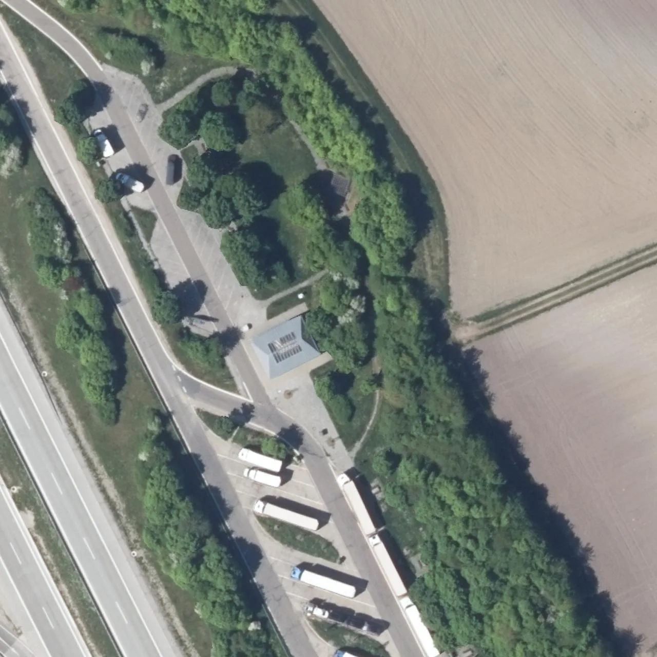 Aerial photo (orthophoto) of truck parking Kreuzfeld Ost from 2023