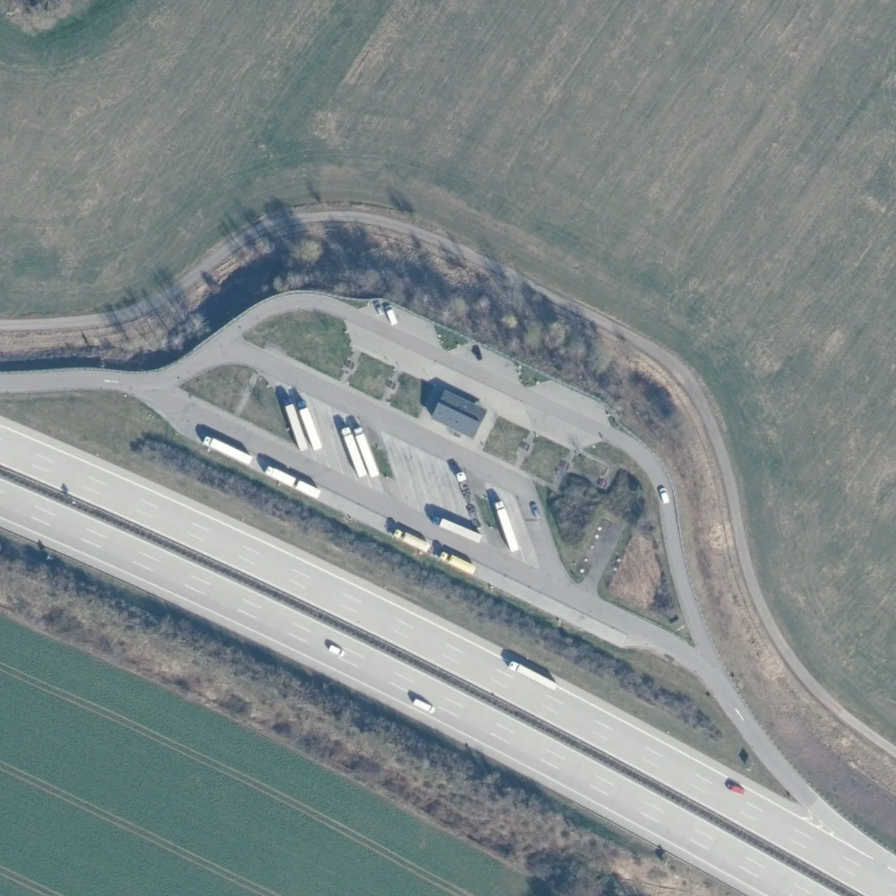 Aerial photo (orthophoto) of truck parking Oberwald from 2023