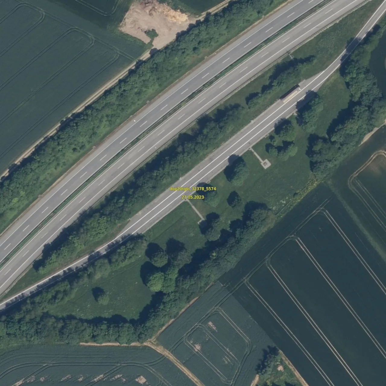 Luftbild (Orthofoto) des LKW-Parkplatzes Rotendall aus dem Jahr 2023