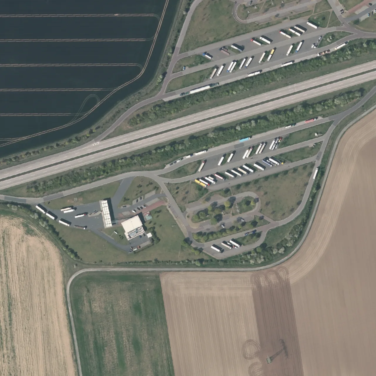 Aerial photo (orthophoto) of truck parking Rohnetal Süd from 2024