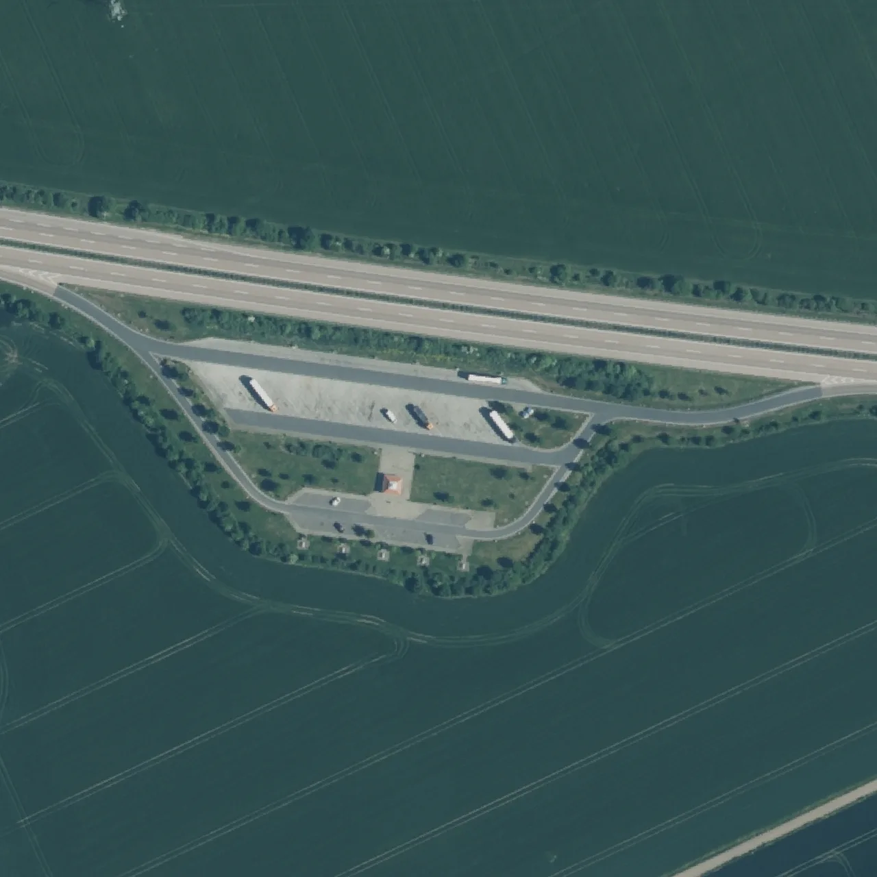 Aerial photo (orthophoto) of truck parking Querfurter Platte Süd from 2024