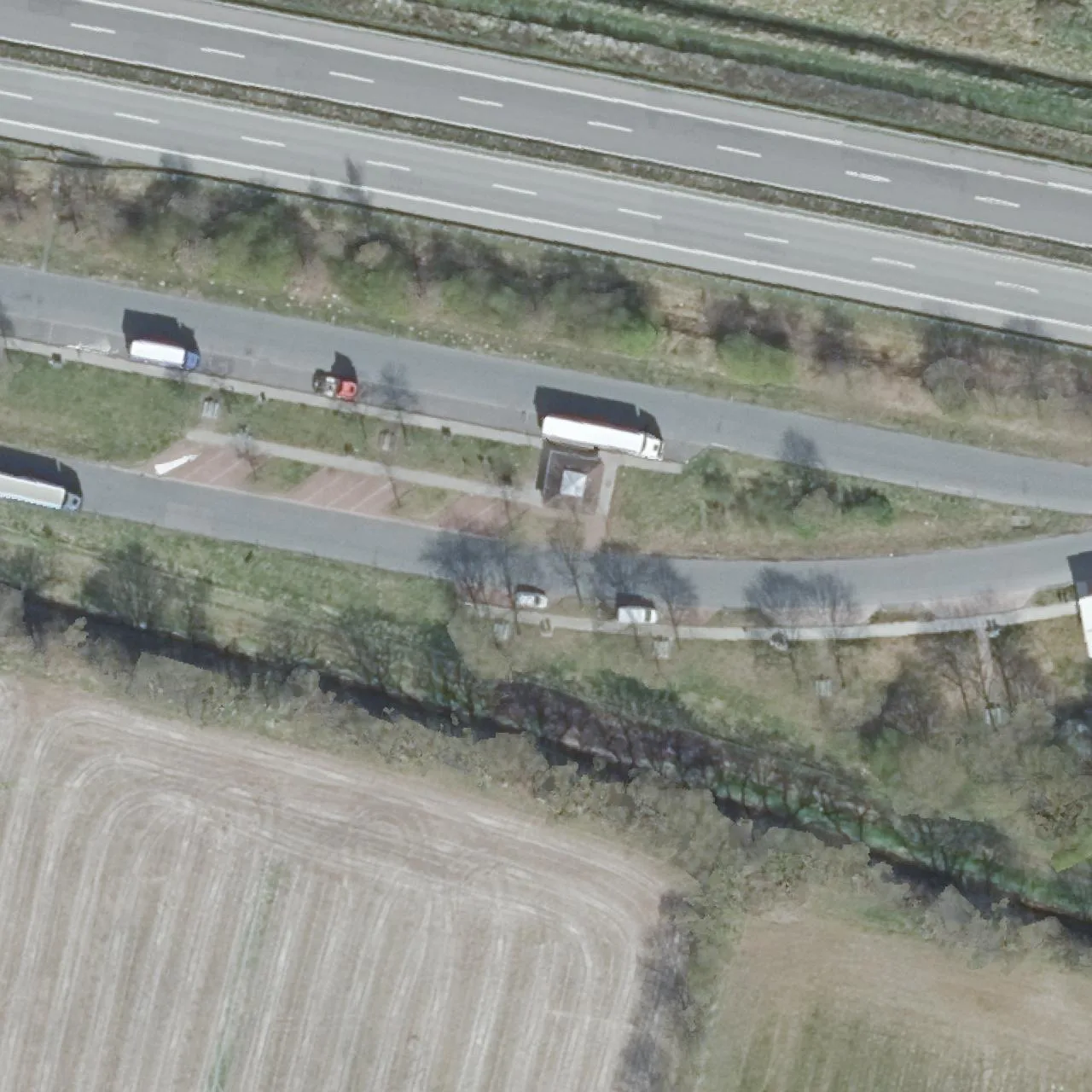 Aerial photo (orthophoto) of truck parking Nortmoor (Filsum) Süd from 2023