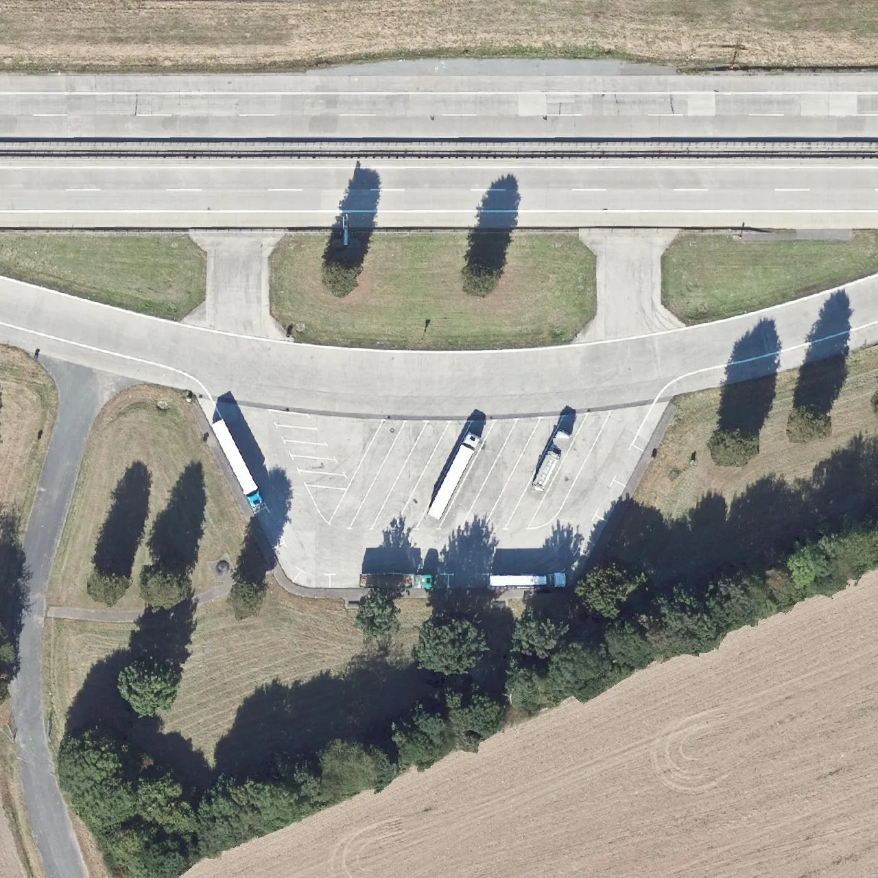 Aerial photo (orthophoto) of truck parking Steinhausen (Süd) from 2024